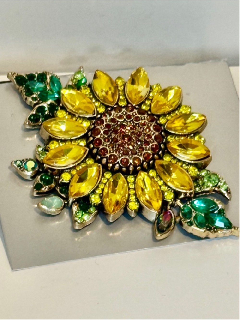 Sunflower Rhinestone Brooch Yellow Floral Statement Pin Bag Charm